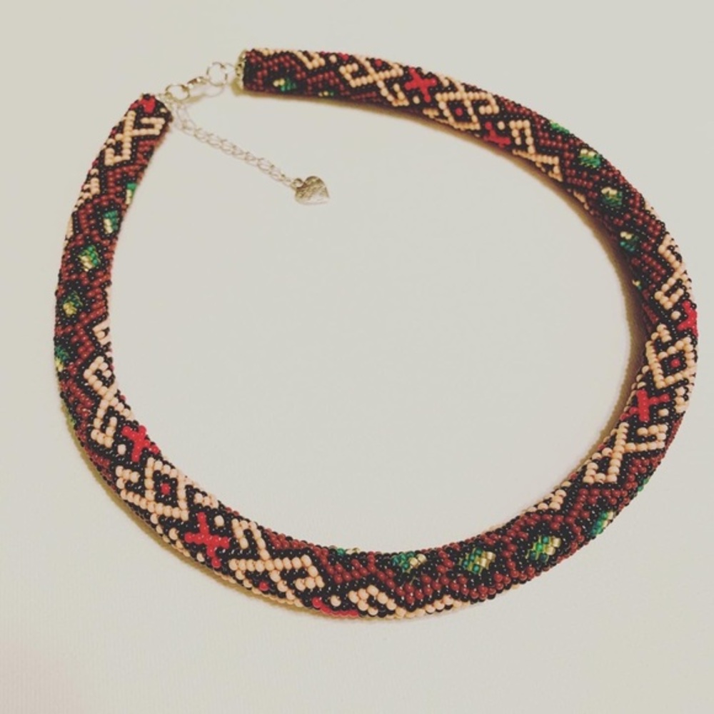 Handmade seed beads crocheted rope necklace
